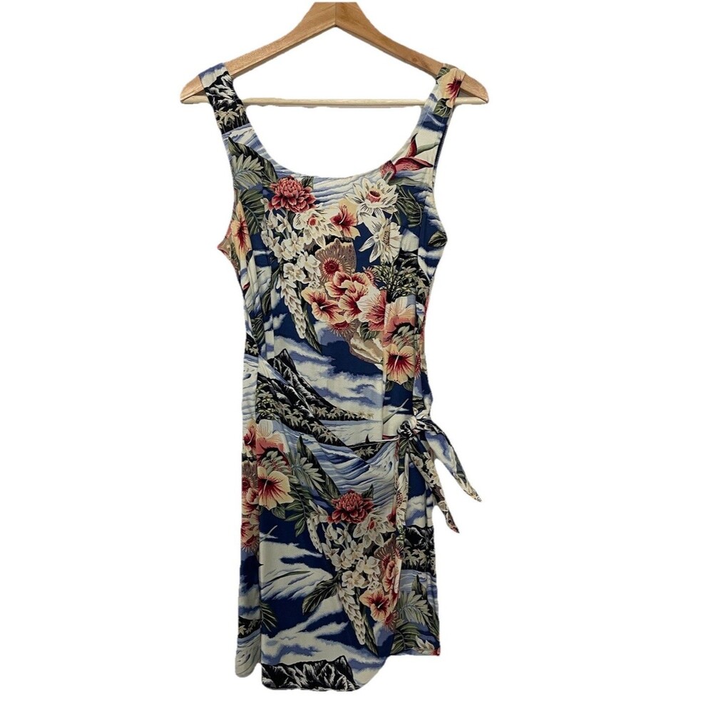 Rampage Y2K Juniors 7 Medium Tropical Print 2000s Wrap Sleeveless Mini Dress